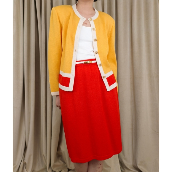 St. John Dresses & Skirts - Vintage St. John Vibrant Red and Yellow Santana Knit Skirt Set